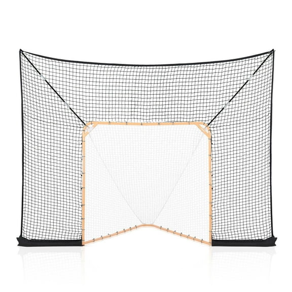 12x9 ft Hockey and Lacrosse Goal Backstop Training Net with Extended Coverage, Removable, Durable Knotless Polyester Construction, Fits Standard 6x6ft Goals, Easy Installation with Steel Clamps