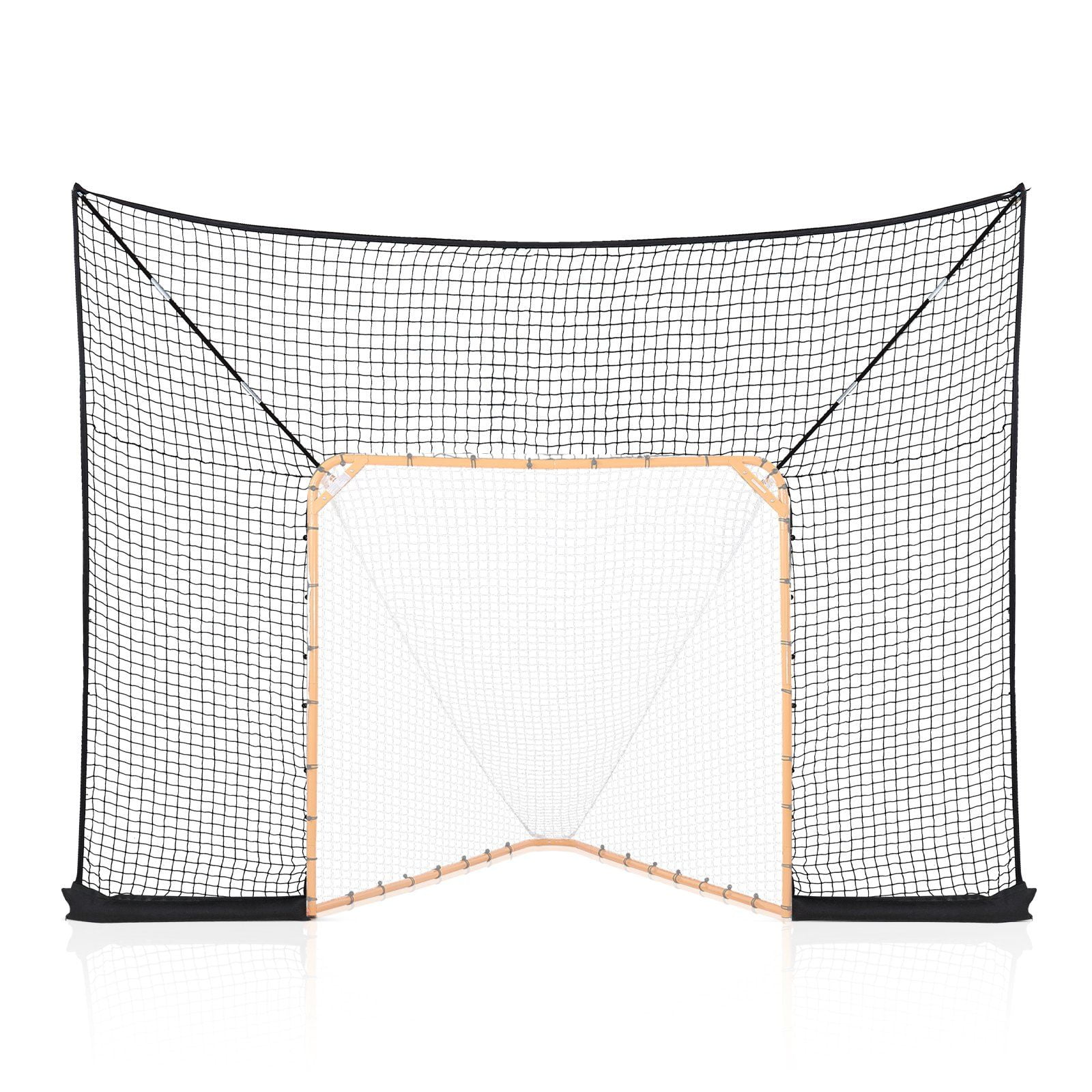 12x9 ft Hockey and Lacrosse Goal Backstop Training Net with Extended Coverage, Removable, Durable Knotless Polyester Construction, Fits Standard 6x6ft Goals, Easy Installation with Steel Clamps