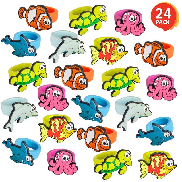 Anillos de goma ArtCreativity Sea Life para niños, paquete de 24
