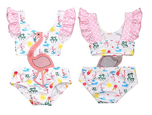 NEW Girls Pink Flamingo Ruffle Swimsuit Bathing Suit 2T 3T 4T 5T 6 