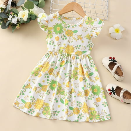 

QISIWOLE Infant Toddler Baby Girls Middle And Small Children s Flying Sleeve Print Dress Princess Dress rollbacks !