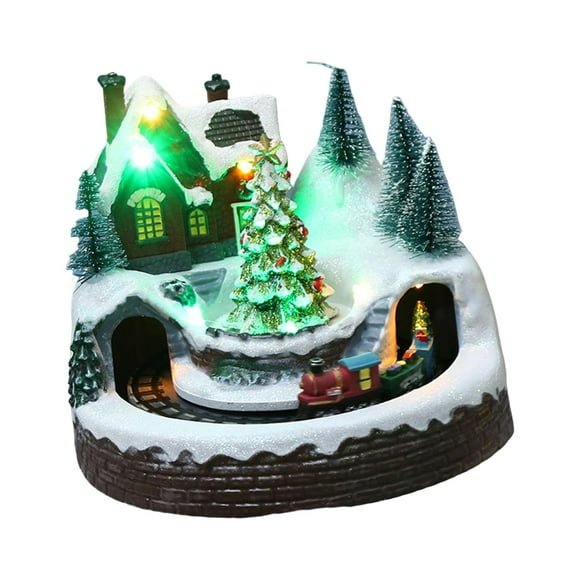 Abbracc LED Christmas Winter Scene Village House with Music Rotating Landscape Snow Town Christmas Tree