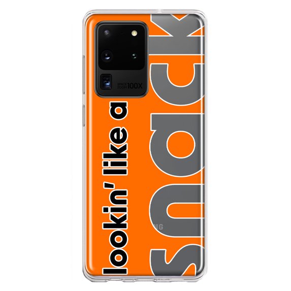 MUNDAZE Samsung Galaxy S20 Ultra Shockproof Clear Hybrid Protective Phone Case Orange Clear Funny Text Quote Snack Cover