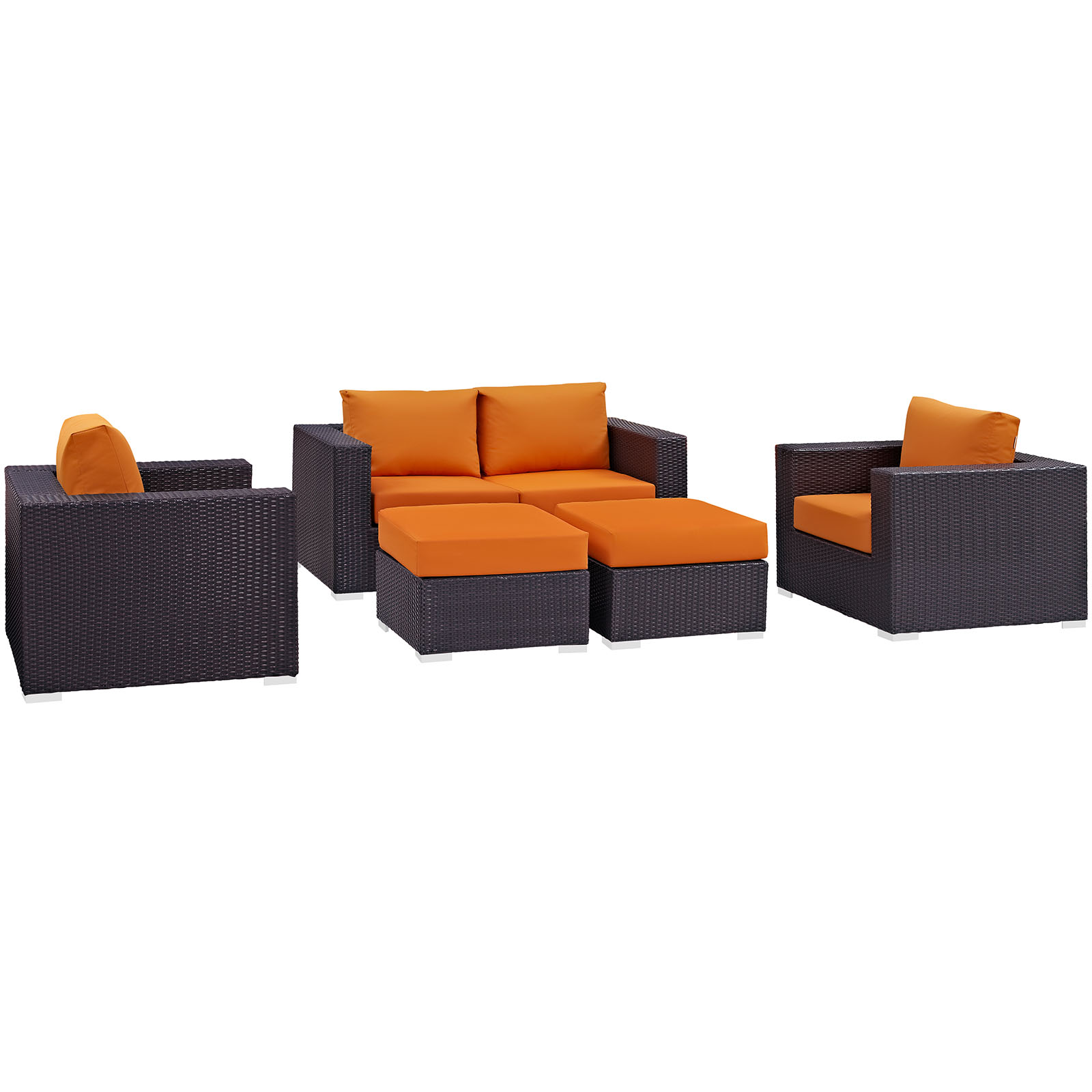 Modway Convene 5 Piece Outdoor Patio Sofa Set in Espresso Orange - image 2 of 7