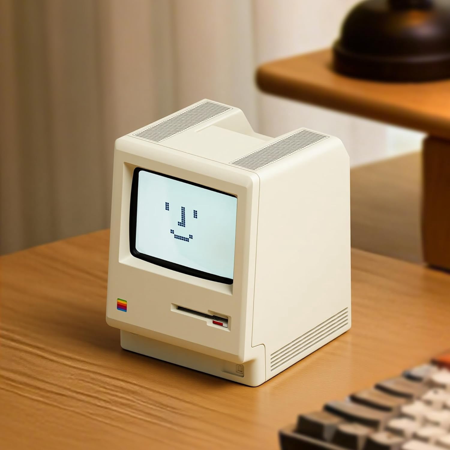 UNEEDE Maclock Retro Desk Clock, 1984 W-8 Computer Inspired Pixel Display Rechargeable Desk Clock, Multi-Alarm, Calendar, Temperature, Dimmable, Unique Retro Tech Gift for Office Bedroom Night Light