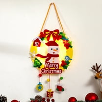 Wooden Lighted Christmas Wreath Bow Hanging Decoration Led Front Door Wall Window Ornament Christmas Decoration 17.7 in