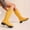 #153-Yellow, variant on Women's Faux Leather Mid-Calf Boots with Crystal Buckle Detail and Low Blocks Heel for Winter Casual Wear Comfortable All-Day Support