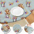 thumbnail image 4 of Lightblue Highland Cow Flower Bucket Pattern Round Fitted Tablecloth with Elastic Edge,Dining Table Cover Waterproof,Outdoor Round Tablecloth for Camping,Dining,Indoor and Outdoor, 4 of 7