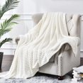 thumbnail image 7 of Soft Blanket Fluffy Blanket Super Soft Fleece Throw Blanket Twin, Fuzzy Plush Flannel Throw, Warm Cozy Ribbed Microfiber Blanket for Sofa Couch Bed, Lightweight Striped Blanket, 40" x 60" White, 7 of 7