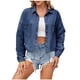 thumbnail image 2 of Chaqueta vaquera de manga larga sin capucha y abrigos de mezclilla de moda para mujer con solapa de color y mangas más delgadas, 2 of 7