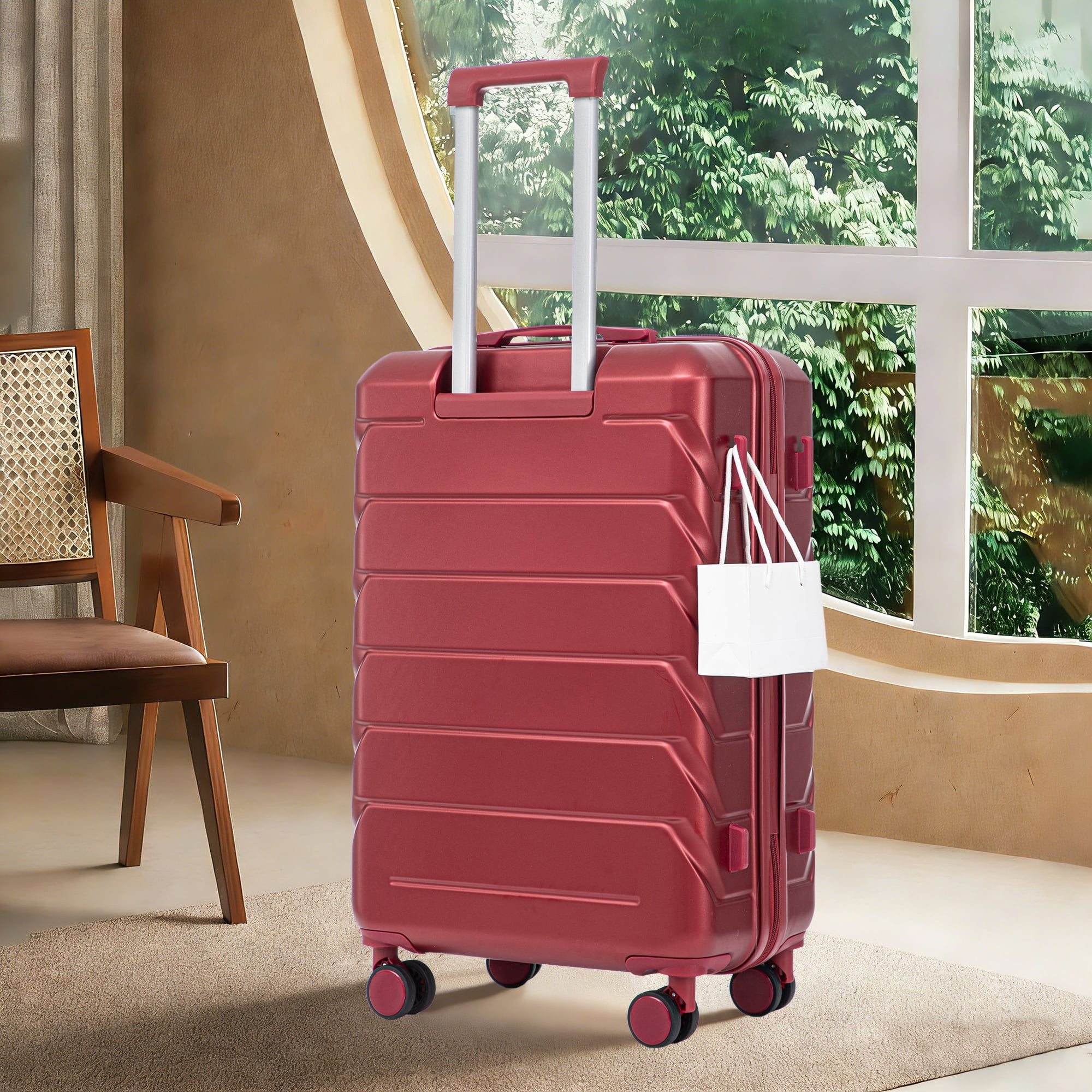 Leumius Hardside Carry on Luggage with Spinner Wheels, Hard Shell ABS Suitcase, 28-Inch Lightweight Expandable Rolling Luggage, Wine Red