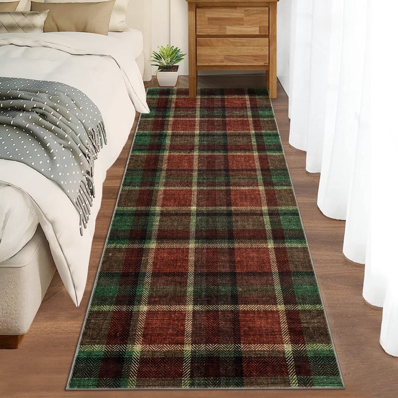 2'x6' Modern Washable Runner Rug Tartan Ultra Soft Rug for Bedroom Farmhouse Non Slip Throw Rugs for Hallways Kitchen Laundry Bathroom