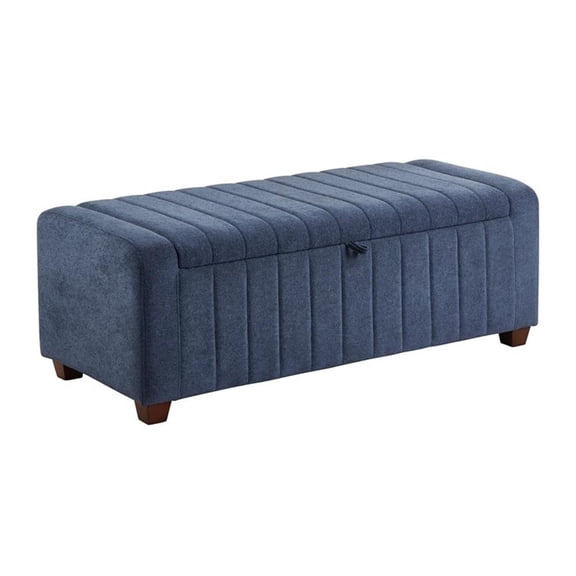 Pemberly Row Boucle Fabric Lift-Top Storage Bench With Wood Legs in Blue