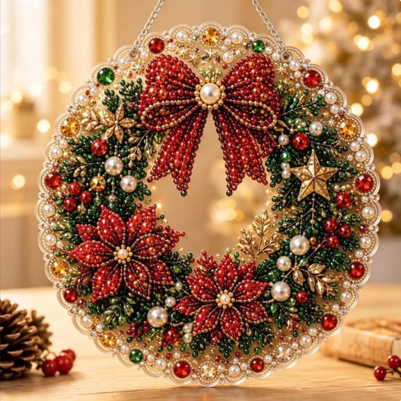 Christmas Pearl Art DIY Diamond Painting Hanging Suncatcher Ornamen (Train) | Christmas Diamond Painting Hanging Pendant, Handmade Holiday Rhinestone Gem Craft Crystal Pearl Bead Wall Window Decor(D)