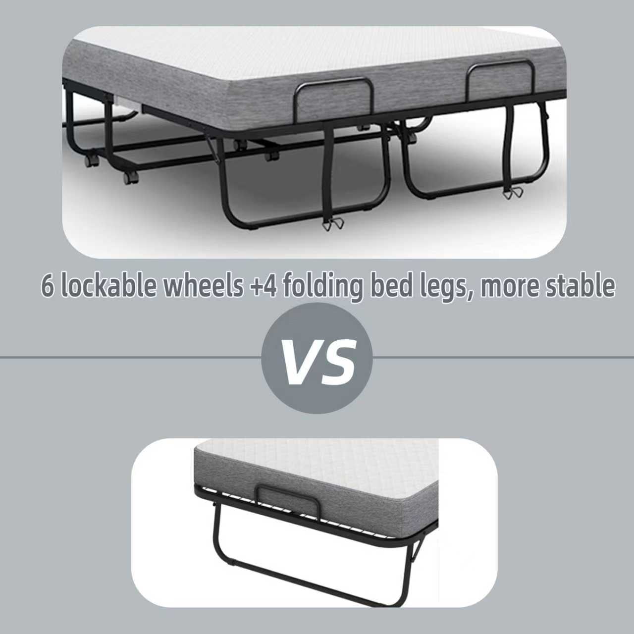 Full Size Folded Bed with Mattress, 75" x 54" Folding Bed, Extra Large Rollaway Bed Guest Bed with Wheels for Guest/Hotel