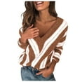 thumbnail image 2 of OKBOP Yoga Tops for Women,Fashion Long Sleeve V Neck Striped Knitting Casual Tunic Blouse Black Long Sleeve Shirt Women, 2 of 8