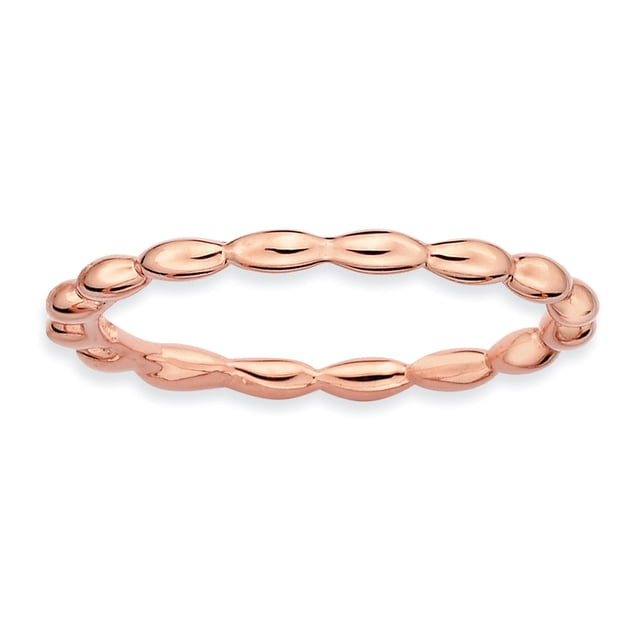925 Sterling Silver Rose Gold Rice Bead Stackable Ring Fancy/