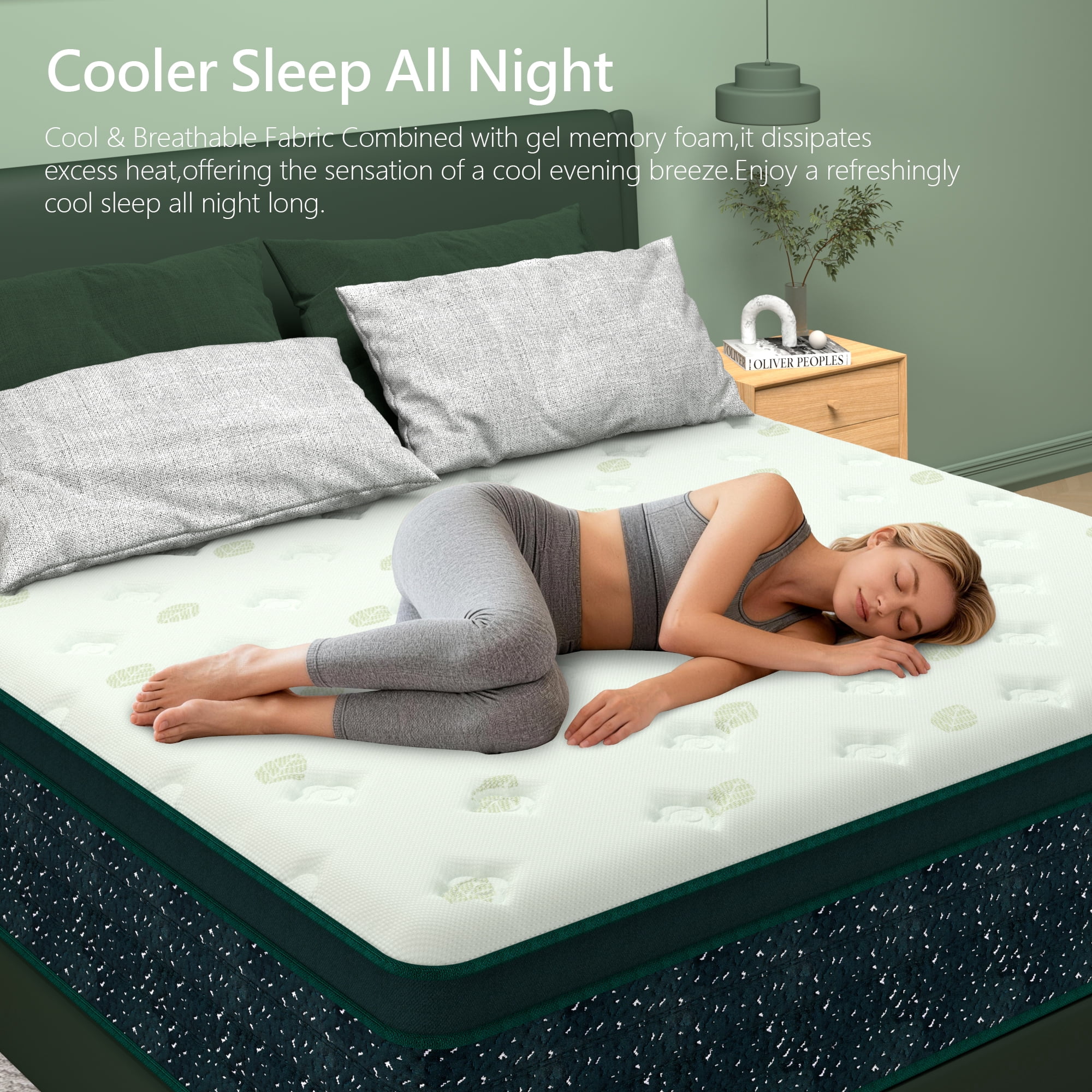 Queen Mattress 14inch,Mattress Queen Size,Green Cooling Gel Memory & Spring Hybrid Medium Comfort Motion Isolation, Pressure Relief,Mattress in a Box,CertiPUR-US