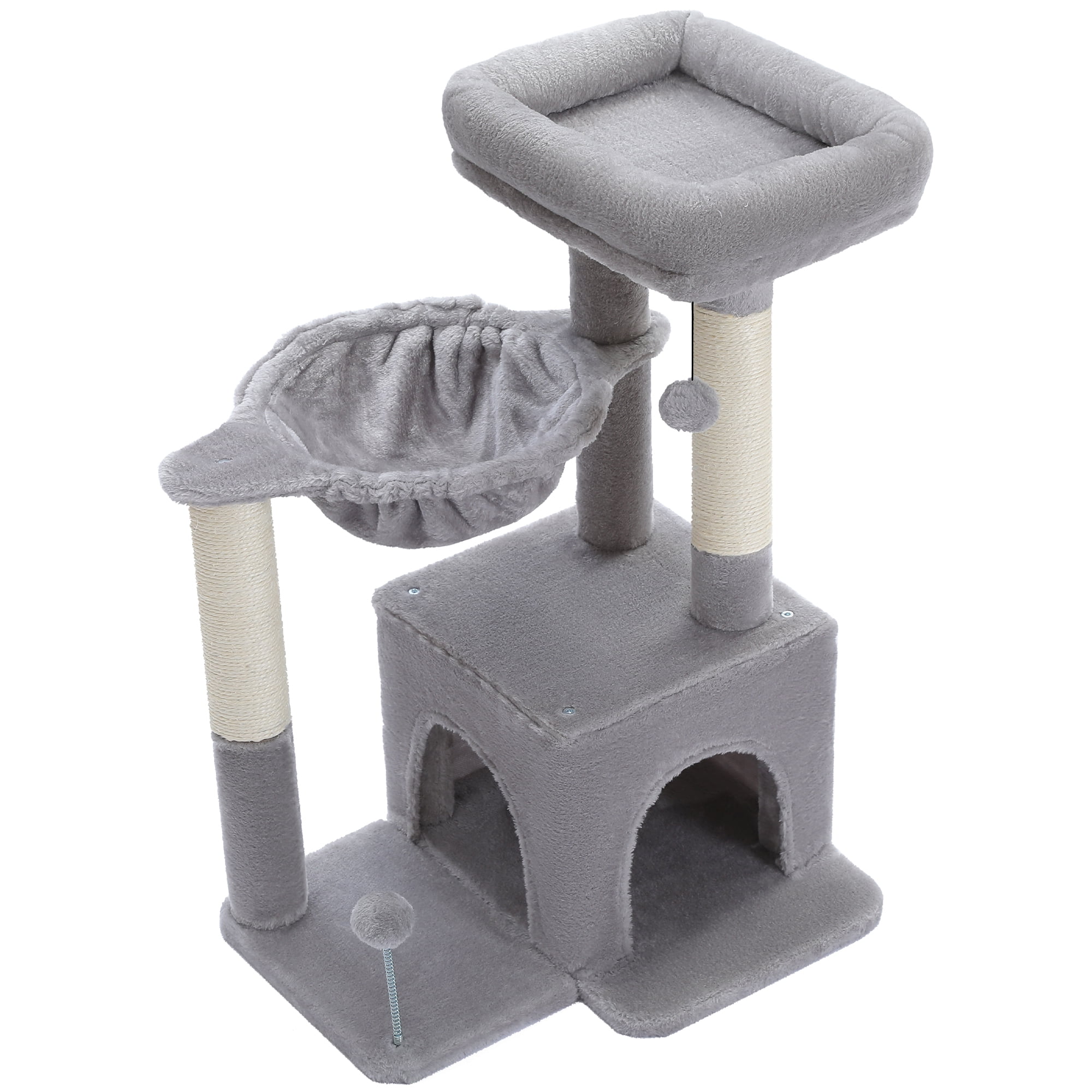 PAWZ Road Cat Tree 29.5" Sisal Cat Scratching Posts Tower Hammock Top Perch for Indoor Cats,Gray
