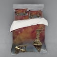 thumbnail image 1 of Fantasy Duvet Cover Set, Fairy Tale Medieval Castle High Clouds in the Foggy Mist Air Scenery, Bedding Set with Shams and Fitted Sheet, 3 Sizes, by Ambesonne, 1 of 3