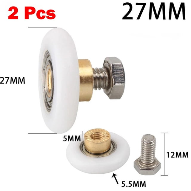 MYG pour Rouleaux de Porte de Douche Ensemble de 2 Roues de Remplacement Diamètre 27mm Coureurs de Porte en Verre pour Armoires de Douche Centre en Laiton Roue Extérieure en Nylon Vis en Acier Inoxydable