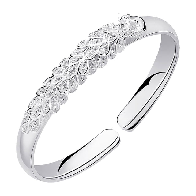 Pulseras tipo esclava de plata 925 para mujer, ajustables, con charm, abiertas, exquisitas, para San Valentín