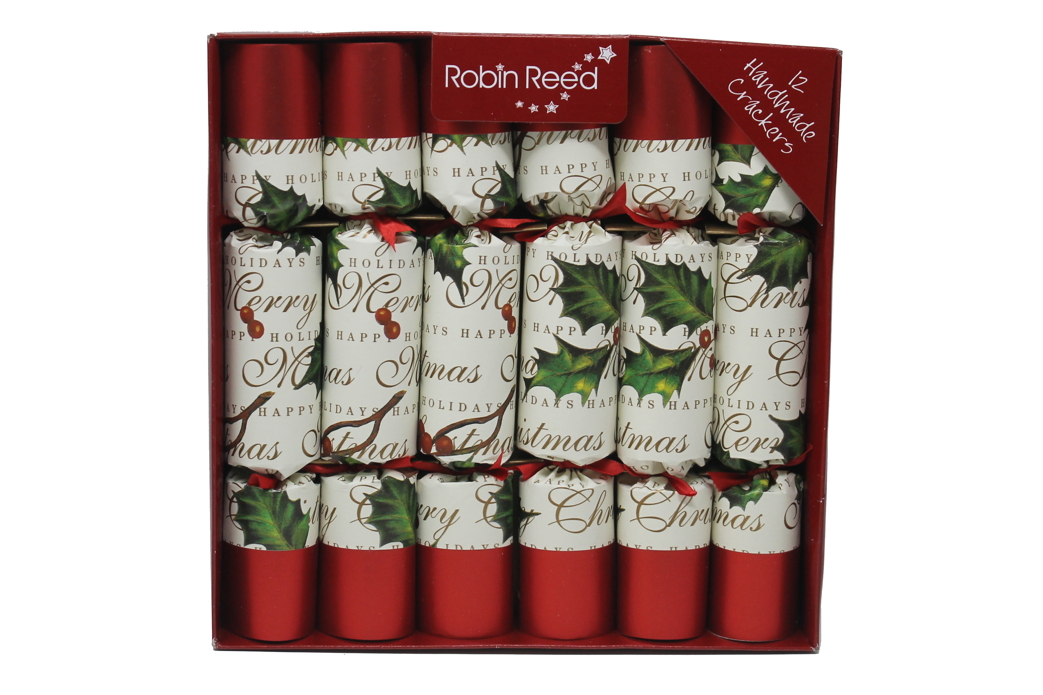Robin Reed English Holiday Christmas Crackers, Pack of 12 x 10- Bows