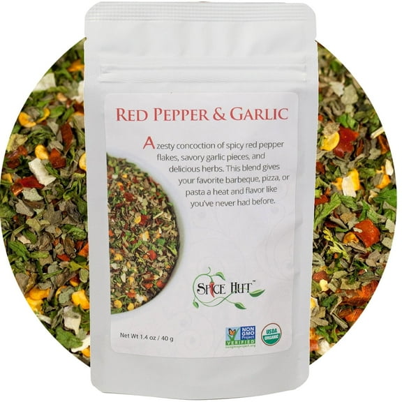 The Spice Hut - Red Pepper & Garlic Seasoning - Organic, Salt-Free Seasoning - Spicy Italian Herb Blend , Vegan, Gluten-Free, Keto -NO MSG- 2oz Resealable Pouch