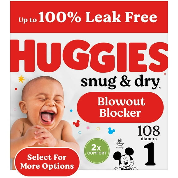 Huggies Snug & Dry Baby Diapers, Size 1 (8-14 lbs), 108 Count (Select for More)
