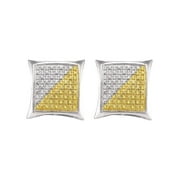 Sterling Silver Mens Round Yellow Color Enhanced Diamond Square Kite Earrings 1/4 Cttw