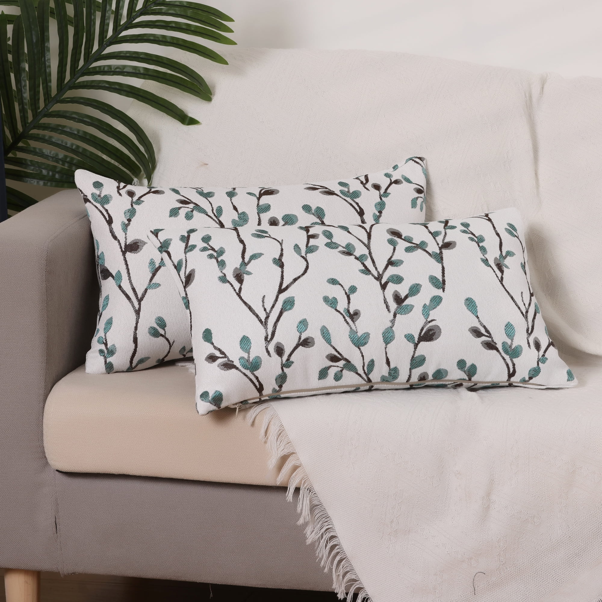 Unique Bargains Floral Pattern Decoration Throw Pillow Cover Blue Flower 12" x 20"