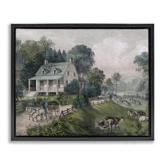 Stupell Industries Farmhouse Classic Countryside House Roaming Farms Black Floating Frame Canvas Art, 21 x 17, by Lil' Rue