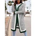 thumbnail image 3 of sicmoss Women's Gray Color Block Vertical Striped Hooded Cardigan Open Front Oversized Long with Pockets, 3 of 5