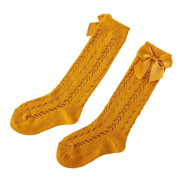 Calcetines de malla de verano para niñas pequeñas Color sólido Tubo medio Transpirable Lazos huecos Calcetines de princesa Nituyy Calcetines de red de verano sólidos a media pantorrilla para niños pequeños