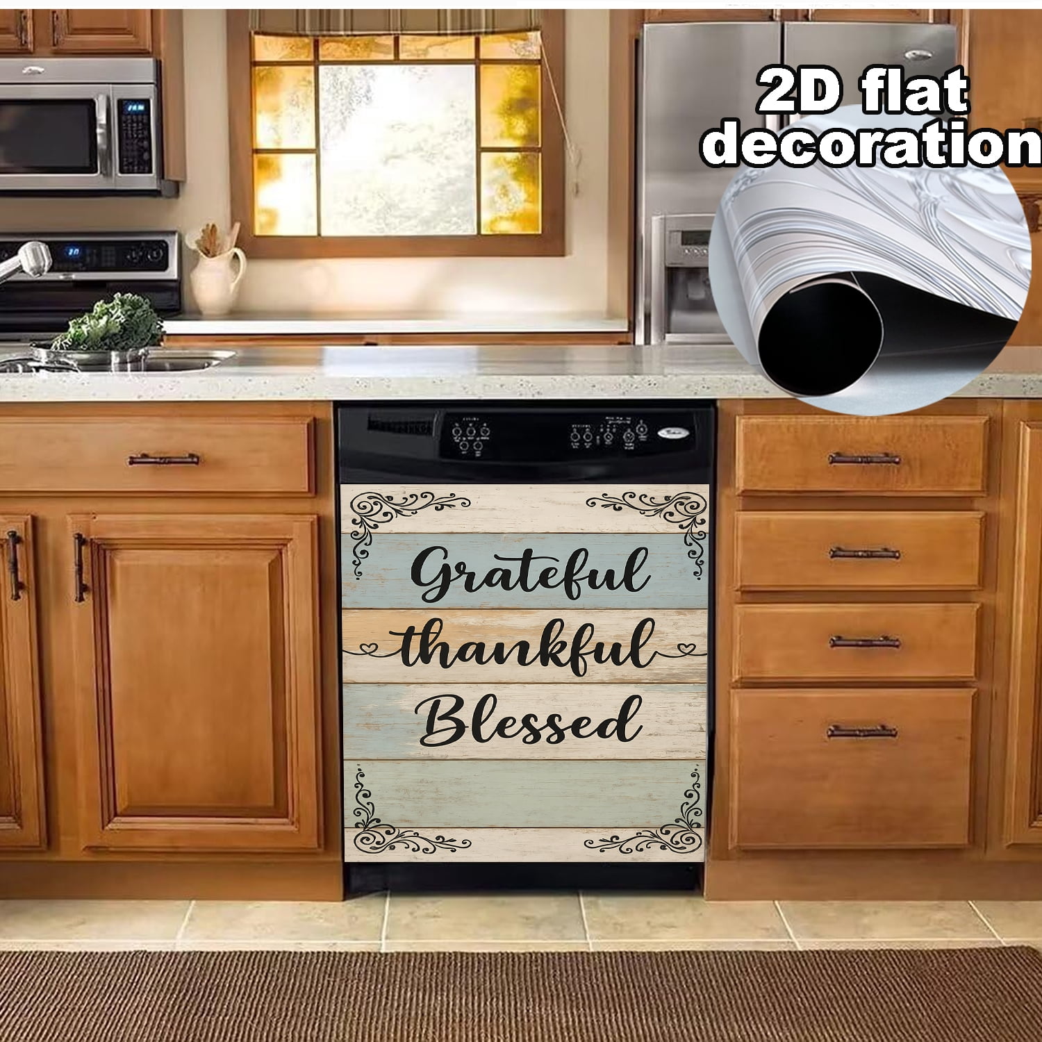 Wood Grain Blessings Dishwasher Magnet Cover, Dishwasher Front Door Decoration, Kitchen Decoration, Kitchen Dishwasher Decal, Refrigerator Panel, Magnetic Dishwasher Sticker 23 X 25.6 Inch