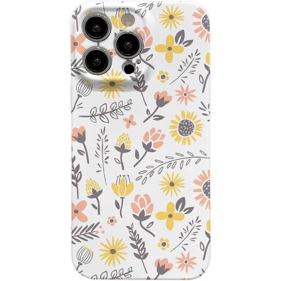 Simple Small Yellow Flower Floral Patterns Hard for iPhone Case (White,iPhone 15 Pro)