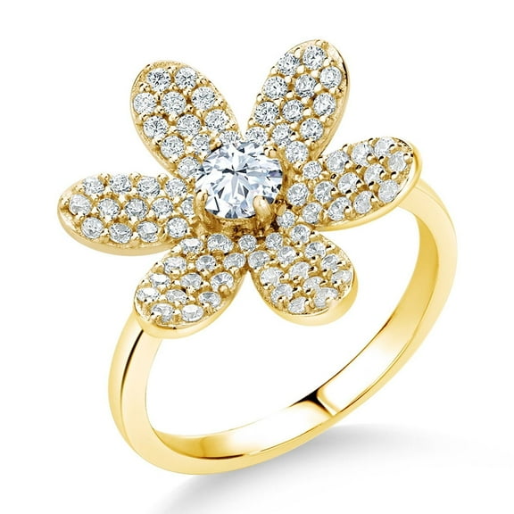 Gem Stone King 1.23 Ct Round White Zirconia Keren Hanan ART 18K Yellow Gold Plated Silver Ring