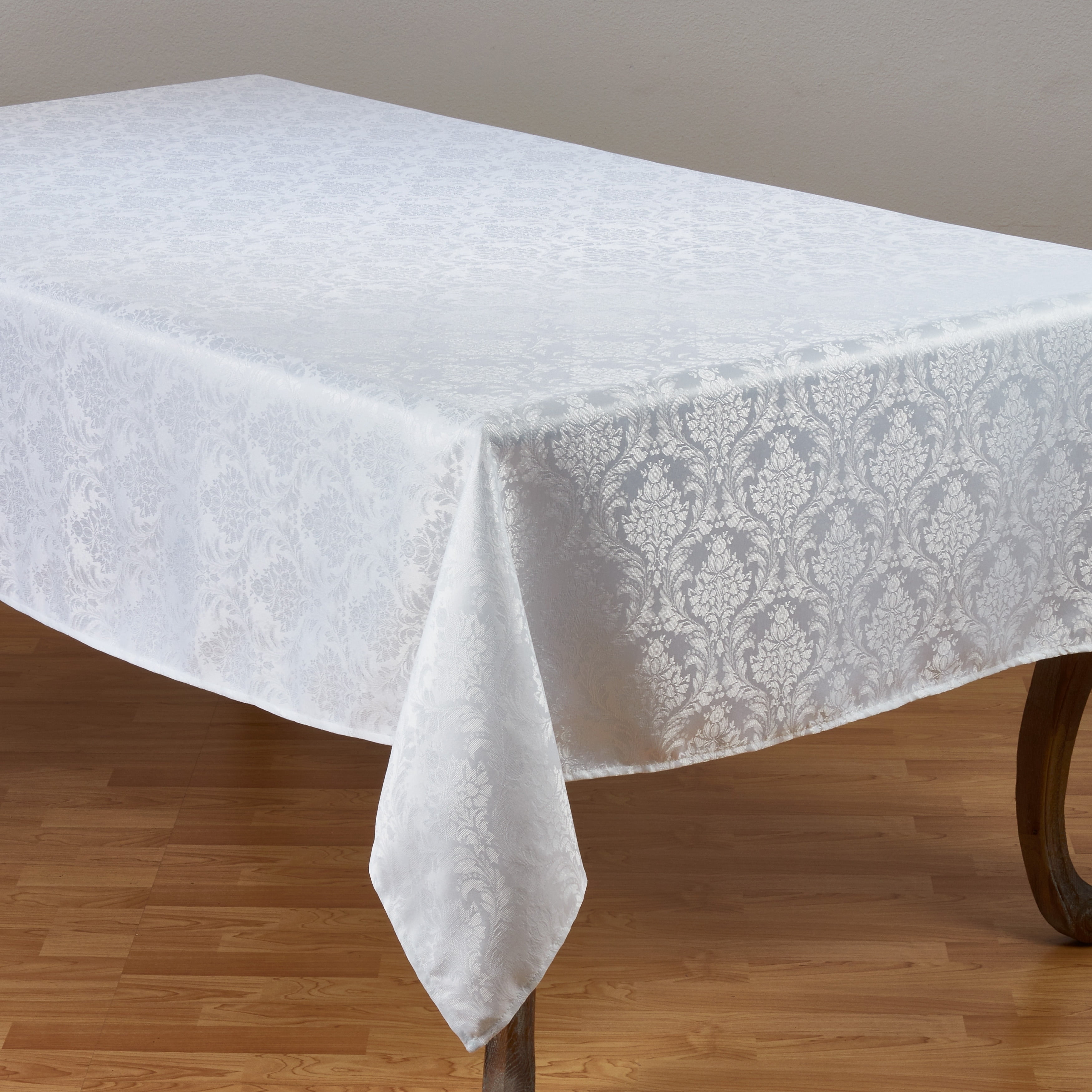 Saro Lifestyle White Polyester Tablecloth With Subtle Damask Pattern