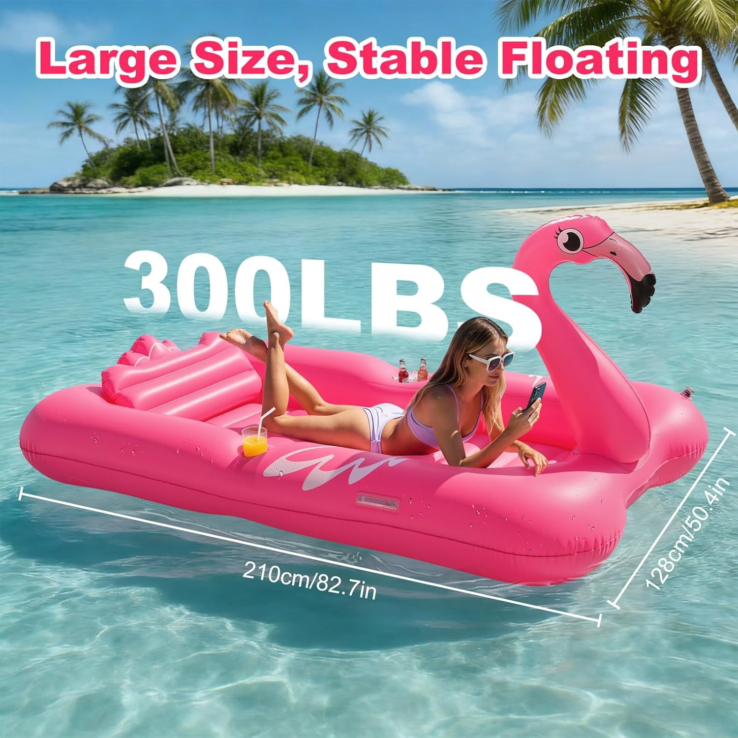 HeySplash Inflatable Tanning Pool, Flamingo Tanning Pool Lounger with Cup Holder, Floaties for Adults, Inflatable Pools Floats with Dual Handles Detachable Pillow for Beach Summer