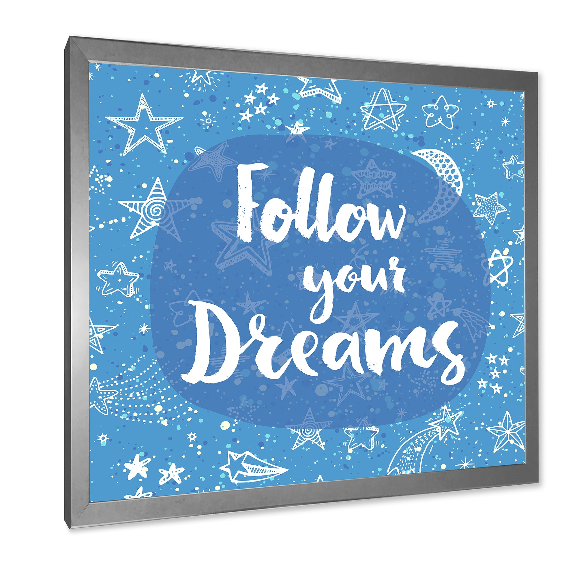 Designart 'Follow Your Dreams On Blue II' Modern Framed Art Print