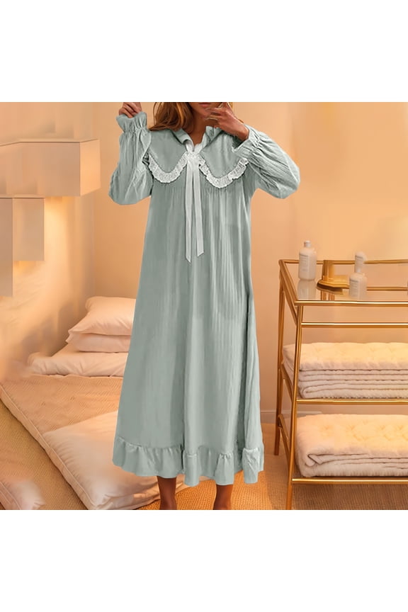 Flannel Nightgowns for Women Long Long Sleeve Sleep Shirts Winter Green Comfortable Plain Loose Ladies Sleep Shirt Crew Neck