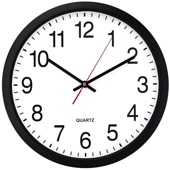 Bernhard Products Black Wall Clock, Silent Non Ticking - 16 Inch Extra Large Quality Quartz Battery Operated Round Easy to Read Home/Office/Business/Kitchen/Classroom/School Clocks