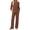 Dark Brown, variant on Pajamas Sets for Women Casual Two Piece Lounge Sets 3/4 Sleeve Crew Neck Top Wide Leg Pants Vacation Travel Outfits