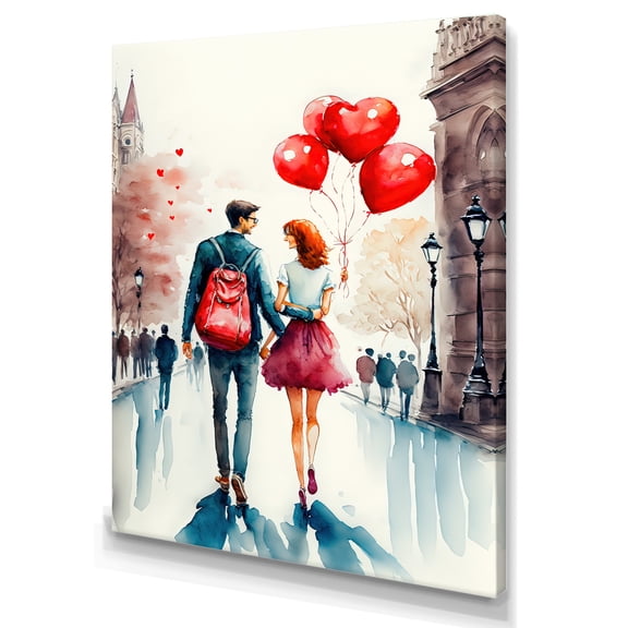 Designart Loving Couple Walking Outdoors Canvas Wall Art