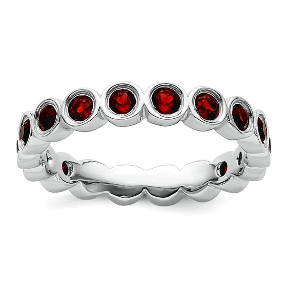 925 Sterling Silver Bezel Polished Patterned Stackable Garnet Ring Size 10 Stackable Ring for Women