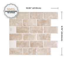 Smart Tiles Peel and Stick Backsplash, 10 Adhesive Tiles, Subway Beige, 10,95"x9,7"