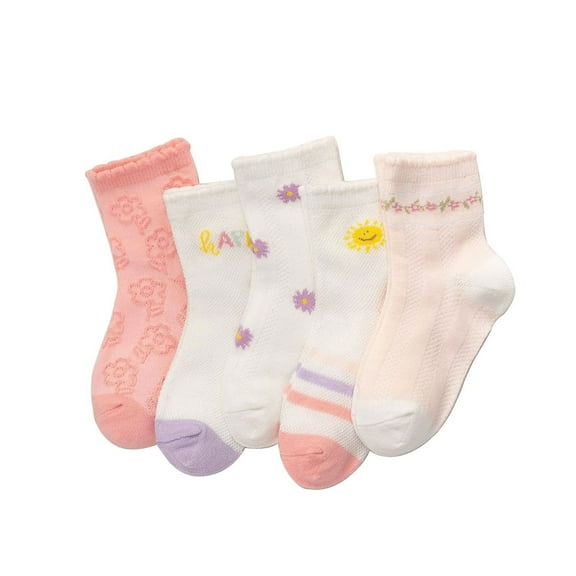 KPOPLK Baby Girl Socks Ankle or Crew Height Made with Soft Organic Cotton Non-Slip Grips for Babies(1-3 Years,G1-Light Pink)
