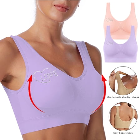 HomeDM Womens Wireless Bras - Plus Size Solid Color Comfort Push Up Bra No Underwire Bras Full Support Lift Bralettes Everyday Seamless Tshirt Bras - Purple/M