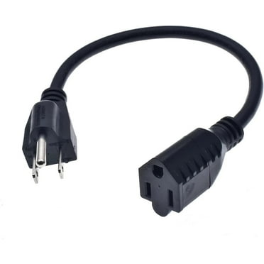 Short Power Extension Cord (1FT) - Outlet Saver, 3 Prong Male Plug to Female Socket