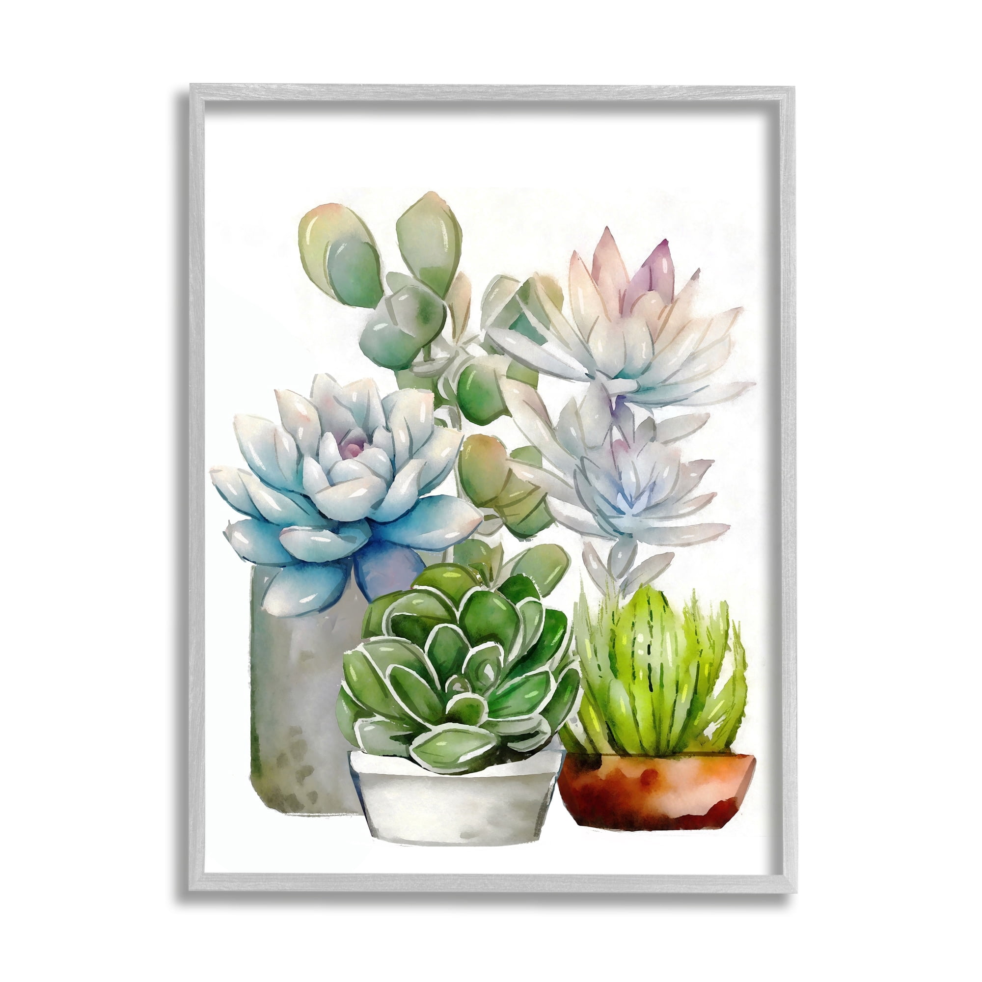 Stupell Industries Mixed Potted Succulent Garden Botanical & Floral Painting Gray Framed Art Print Wall Art